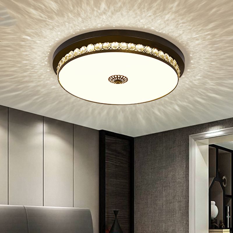 15.5"/19.5" W LED Ceiling Lighting Contemporary Round Clear Hexagon Crystals Flush Mount Lamp in Black