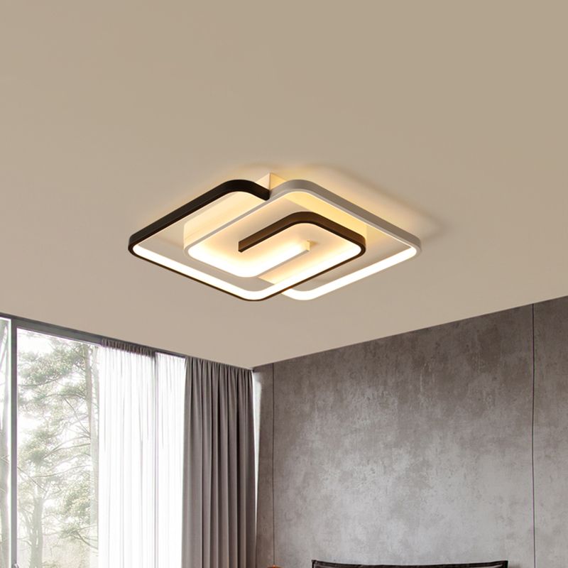 Lámpara de techo cuadrada de acrílico LED Simplicity con montaje empotrado para dormitorio, color blanco, 18"/21,5" de ancho