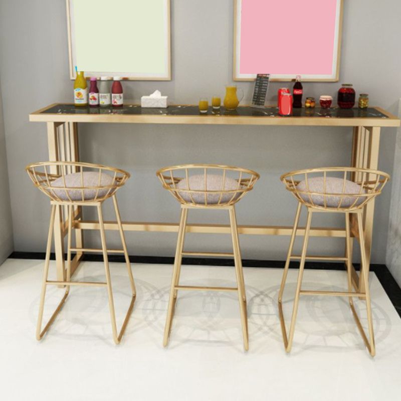 Stone Bar Dining Table Glam Rectangle Bar Table with Trestle Pedestal for Dining Room Cafe