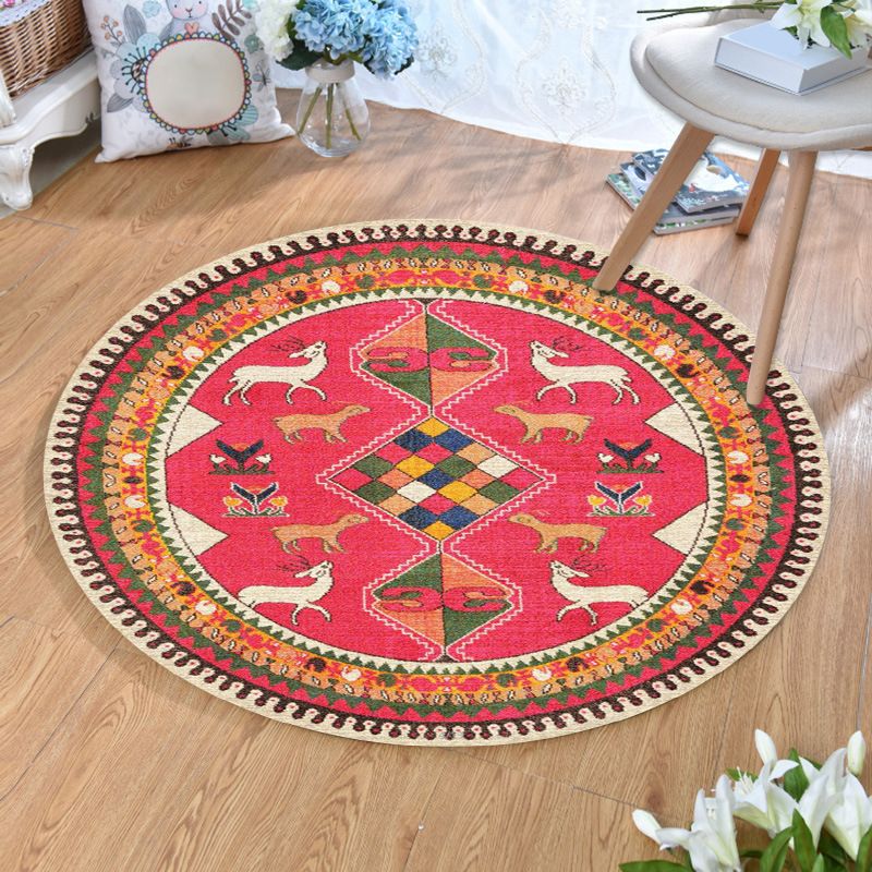 Ethnic Multi Colored Print Rug Polyester Persian Rug Stain Resistant Machine Washable Anti-Slip Backing Rug for Sitting Room