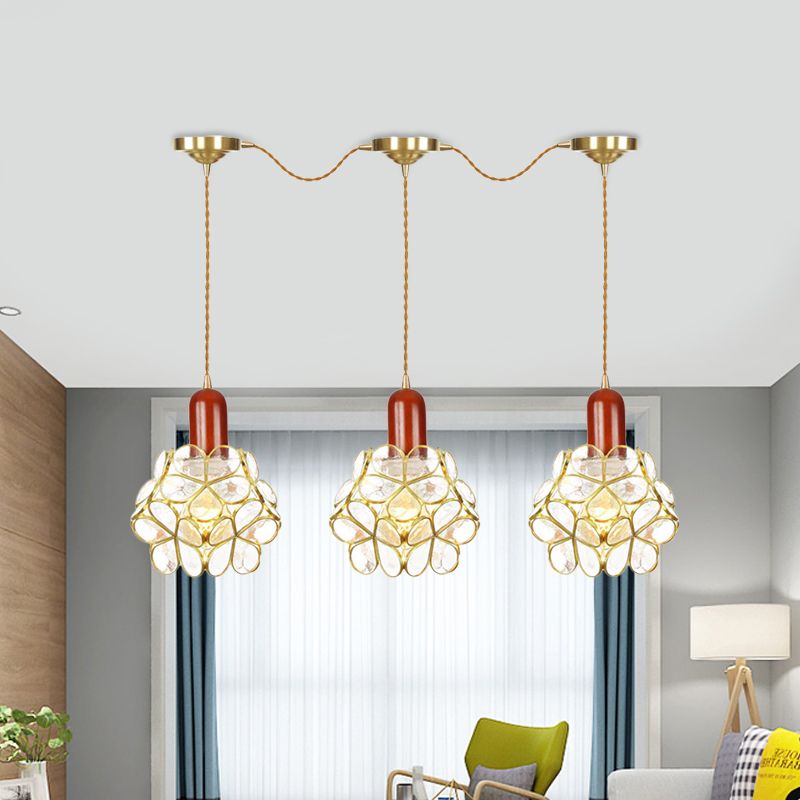 Metal Gold Cluster Pendant Light Floral 3/5/7 Heads Tradition Series Connection Hanging Ceiling Lamp