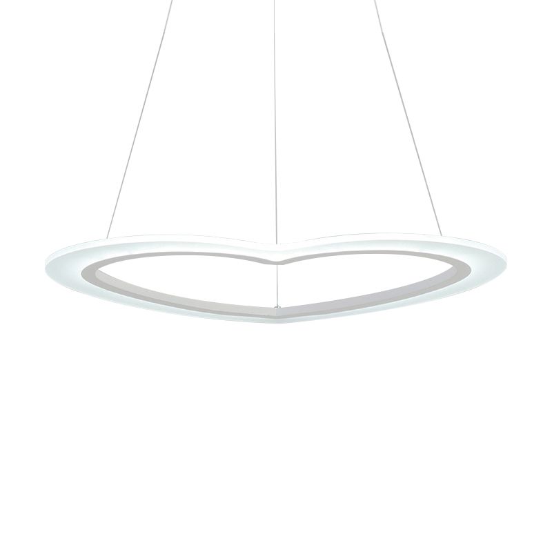 Heart-Shaped Chandelier Light Simple Acrylic LED 1/2/3-Head Living Room Ceiling Drop Pendant in Warm/White Light