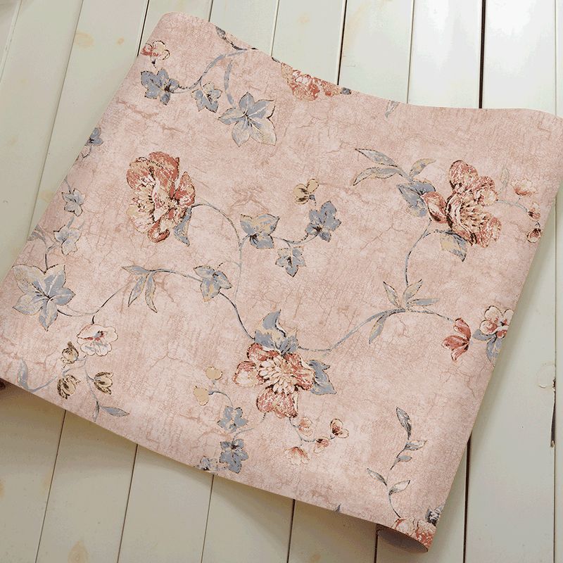 Rustic Peach Flowers Wallpaper Washable Wall Covering for Living Room, Non-Pasted