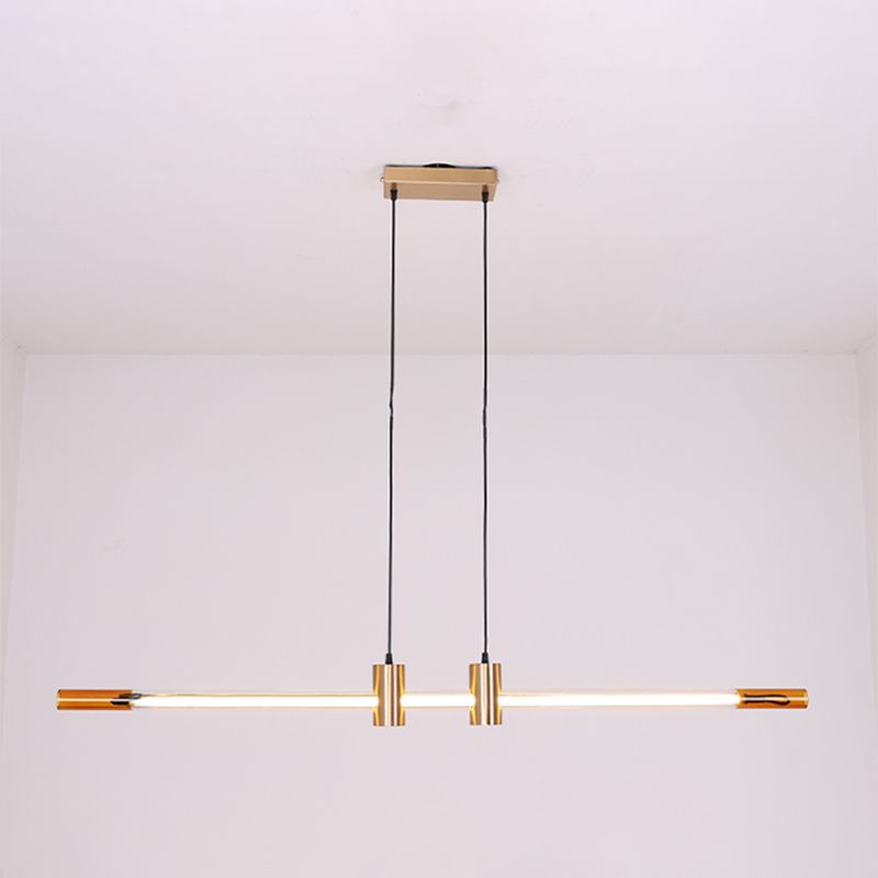 Lámpara de la isla de metal dorado moderna luz colgante de restaurante lineal de 1 luz con sombra de vidrio