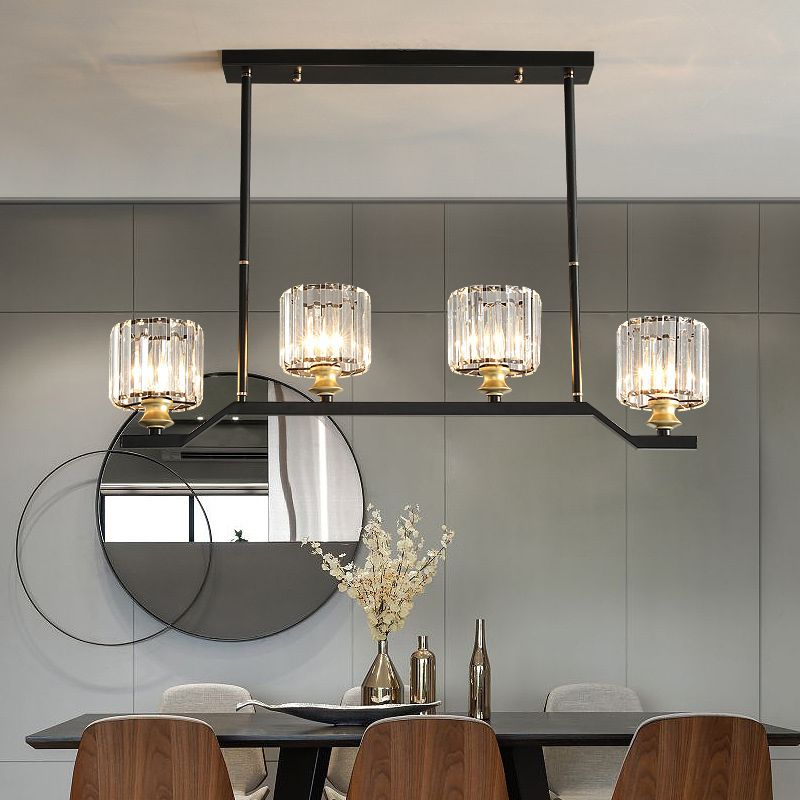 Contemporary Black 4-light Island Light Wrought Iron Cylinder Shaded Ceiling Lights
