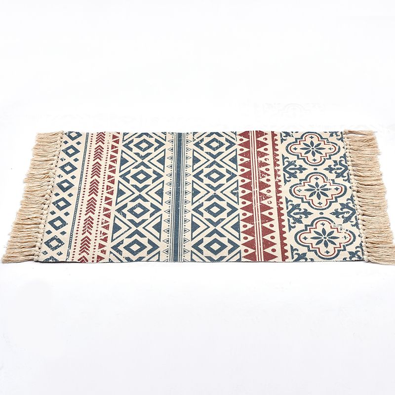 Retro -Türteppich mehrfarbiger Blumenteppich Polyester Haustierfreundlicher Teppich mit Quastenverkleidung