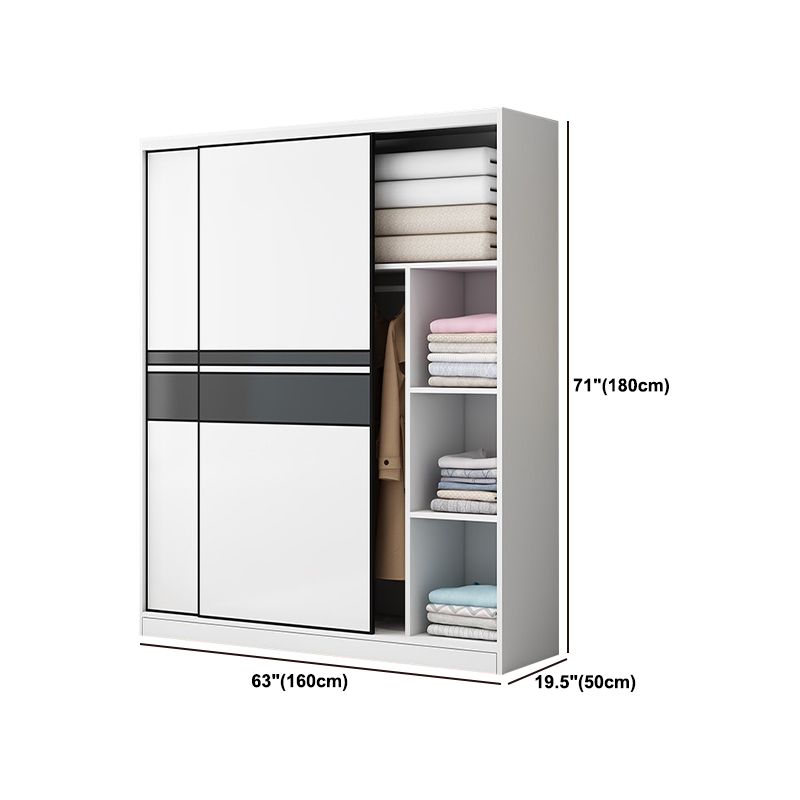 Contemporary Style Wooden Wardrobe White Colour Cloth Rod Included Wardrobe Closet