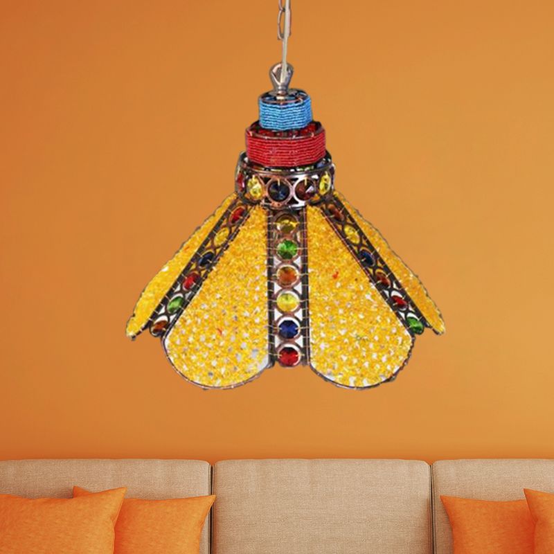 Scalloped Restaurant Down Lighting Decorative Metal 1 Bulb Yellow Ceiling Suspension Lamp