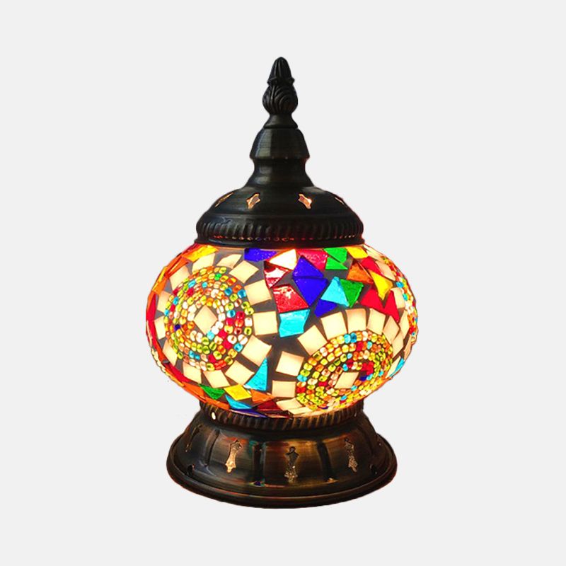 1 Head Globe Table Lamp Traditional Red/Orange/Light Blue Stained Class Nightstand Lamp for Bedroom
