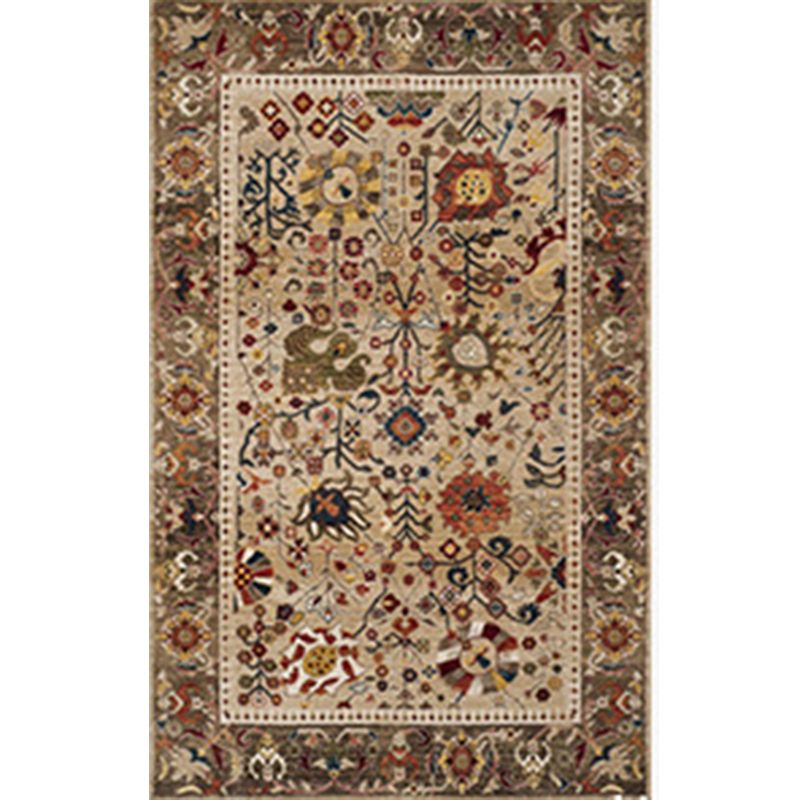 Antique Ethnic Indoor Rug Distressed Flower Print Carpet Non-Slip Backing Rug for Home Decoration