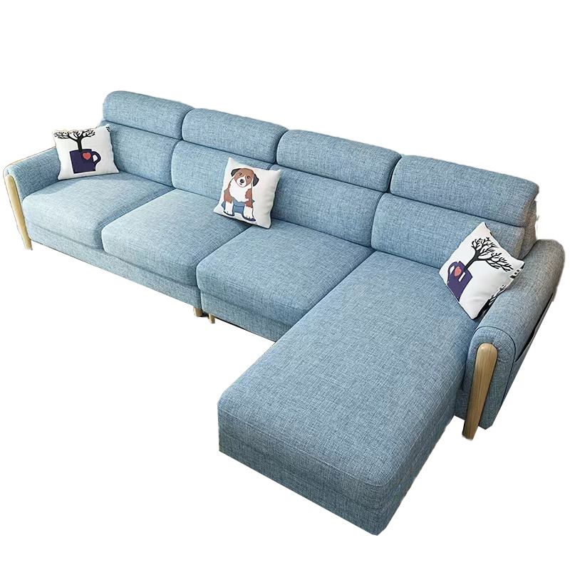 Modern 35.43 " H Blue Cotton Blend Square Arm Sofa & Chaise with Storage