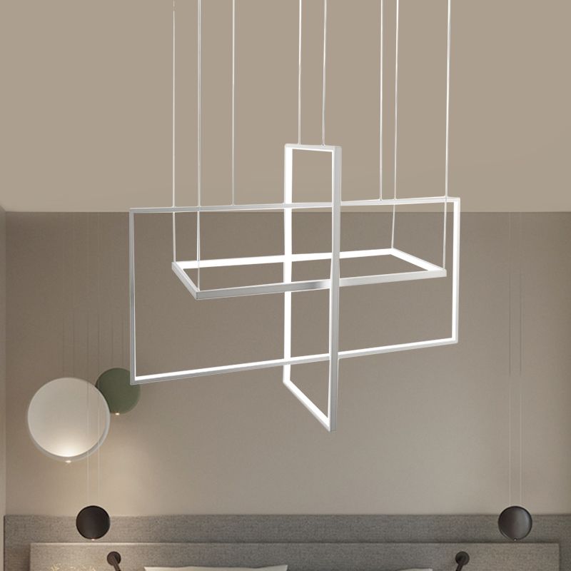 Metal Rectangle Frames LED Chandelier Modern Black/White Suspended Lighting Fixture in Warm/White Light