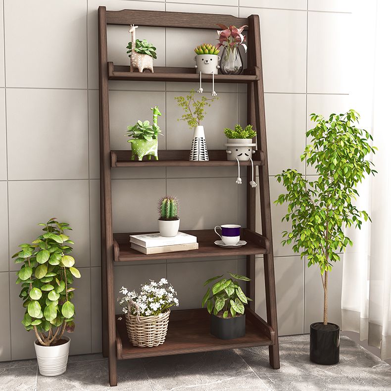 Modern Style Ladder Bookcase Open Back Solid Wood Bookshelf for Home