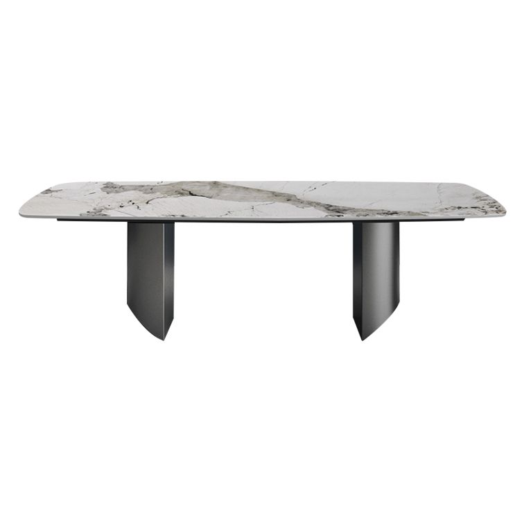 Mesa de comedor de piedra sinterizada para mesa rectangular de restaurantes con pedestal doble