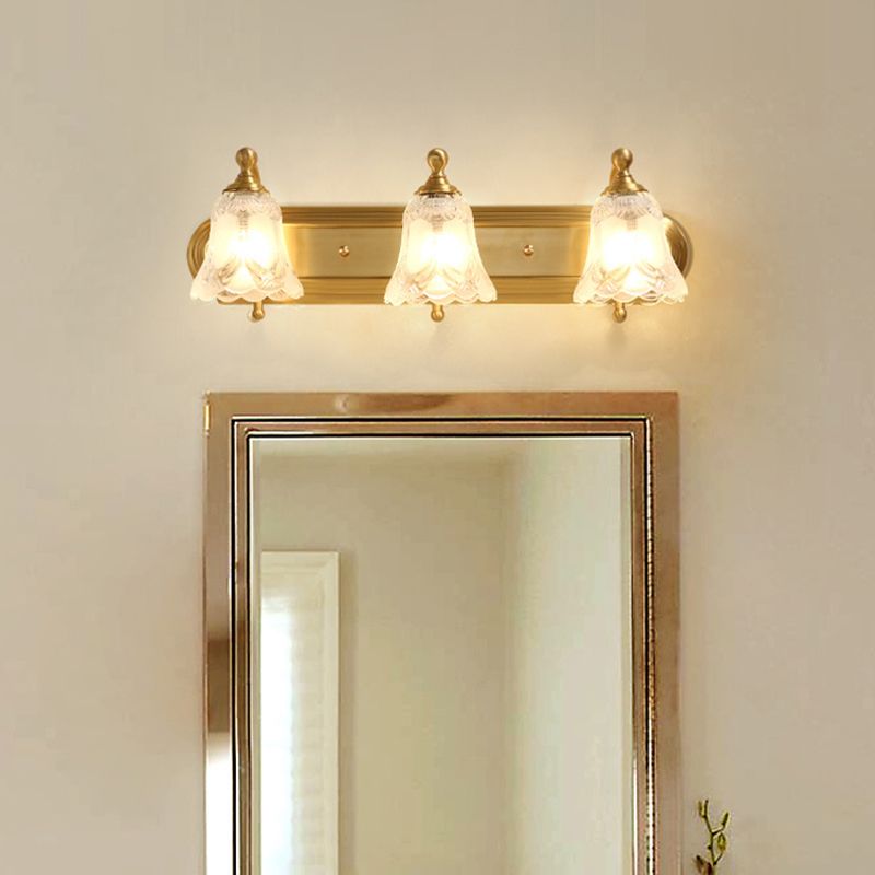Bathroom Decoration Wall Light Sconce Brass Armed Wall Mounted Mirror Front in Ribbed Glass Shade