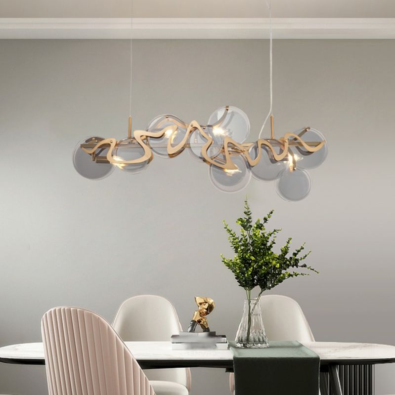 7-Light Unique Shaped Island Light Fixtures Modernism Glass Island Pendant Lights