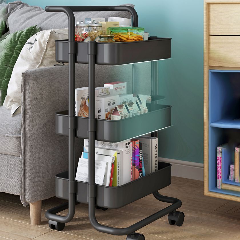 Industrial Vertical Etagere Bookshelf Iron Frame Plastic Shelf with Caster Wheels