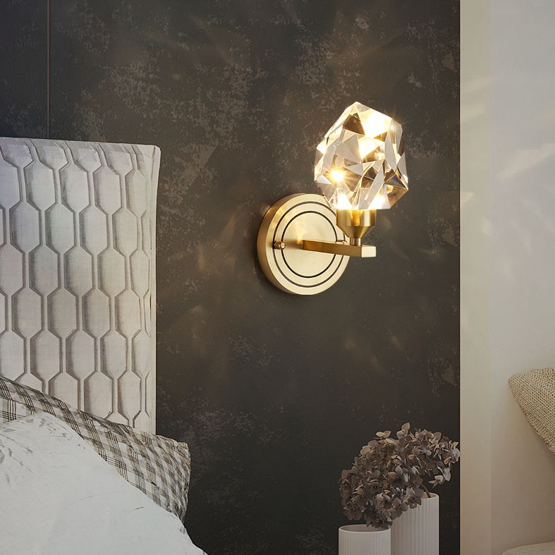 Modern Romantic Geometric Wall Sconce Copper Indoor LED Wall Light with Crystal Shade