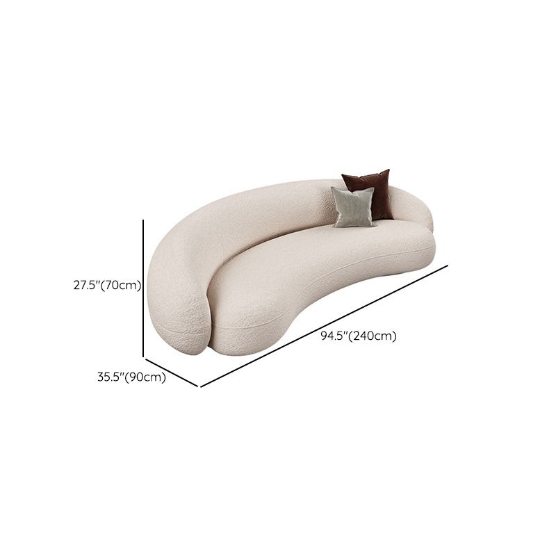 Contemporary White Wool Slope Arm Curved Sofa for Living Room