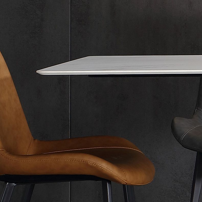 Black Frame Pedestal Casual Dining Table Modern Rectangle Dining Table with Stone Top