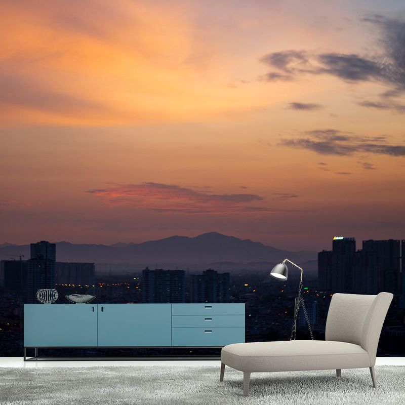 Urban City View Mural Modern Moisture Resistant Wall Covering for Meeting Room