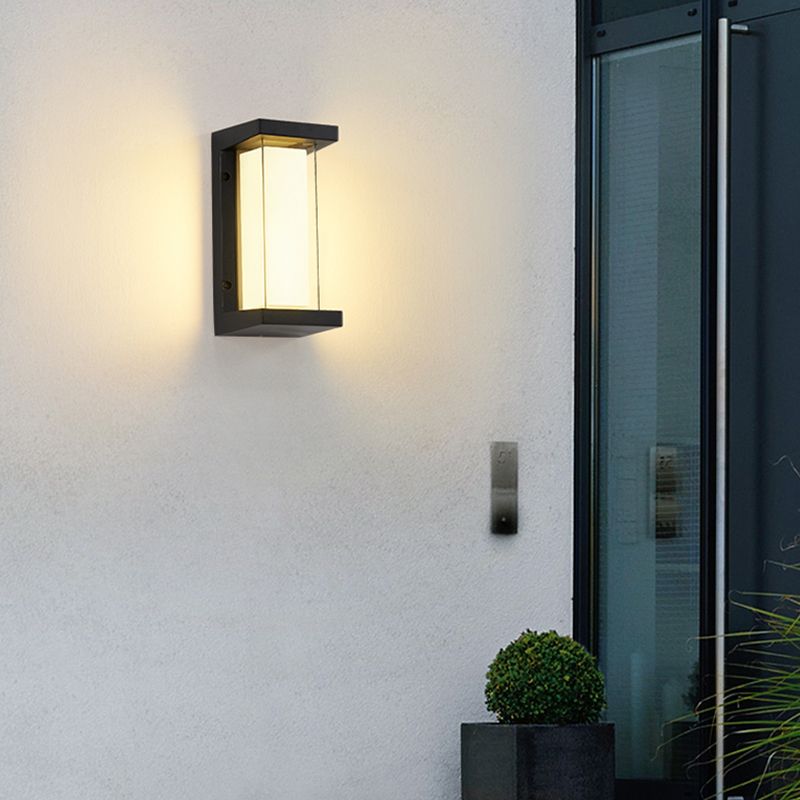 LED Modern Metal Wall Sconce Rectangle Shape Wall Light with Acrylic Shade for Courtyard
