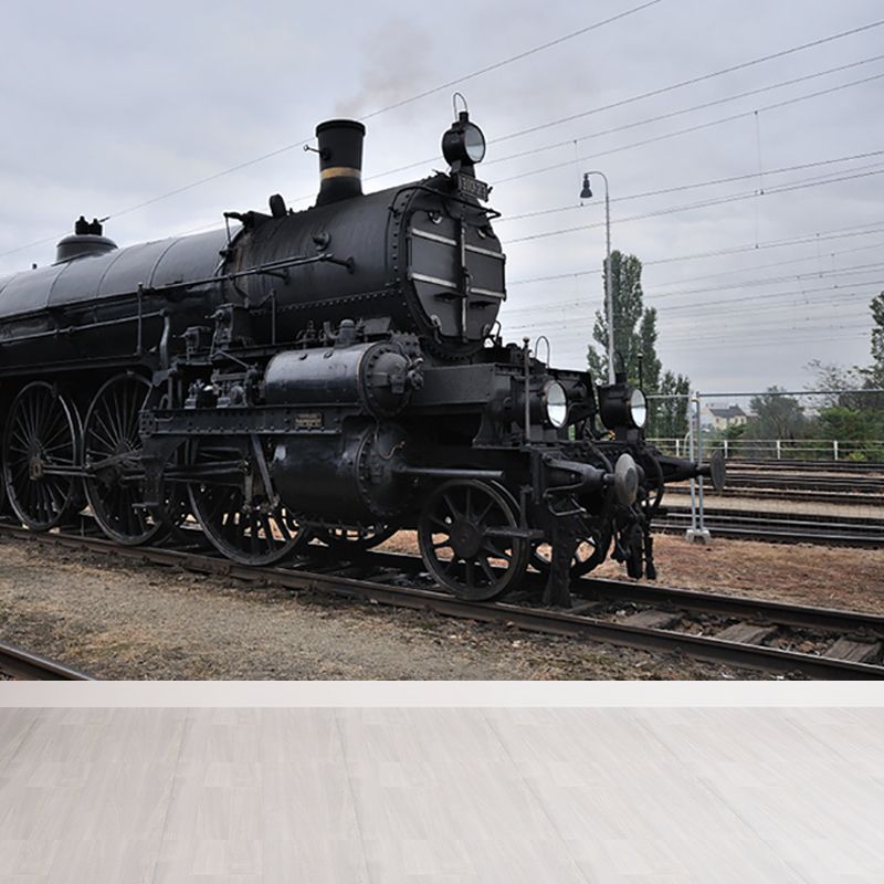 Train Printed Mural Decal Industrial Non-Woven Texture Wall Covering in Pastel Color