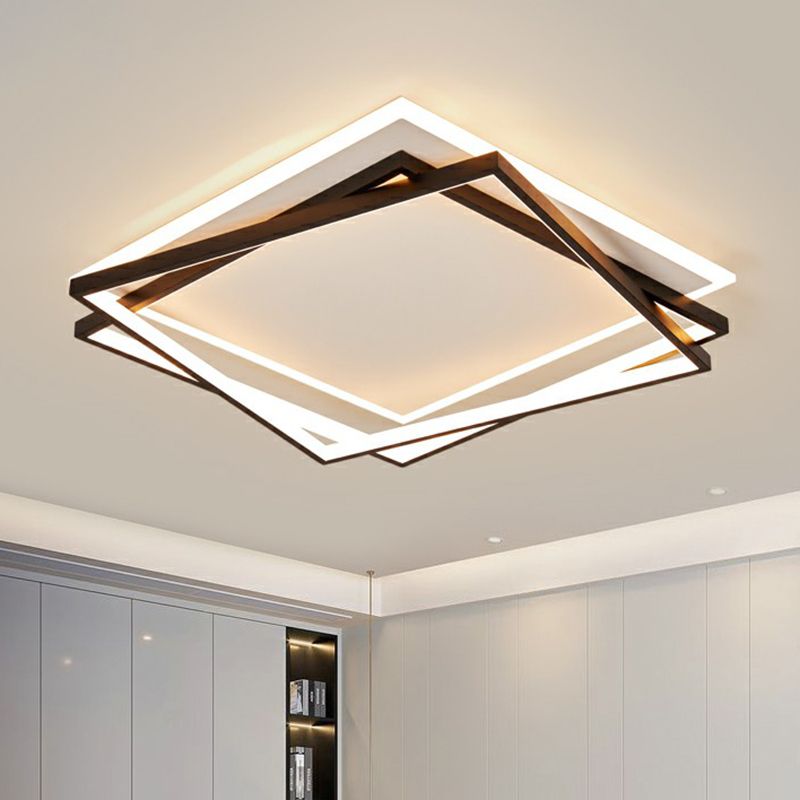 Carré empilé LED acrylique Flush Mount Light Minimalism Black Ceiling Fixture for Bedroom