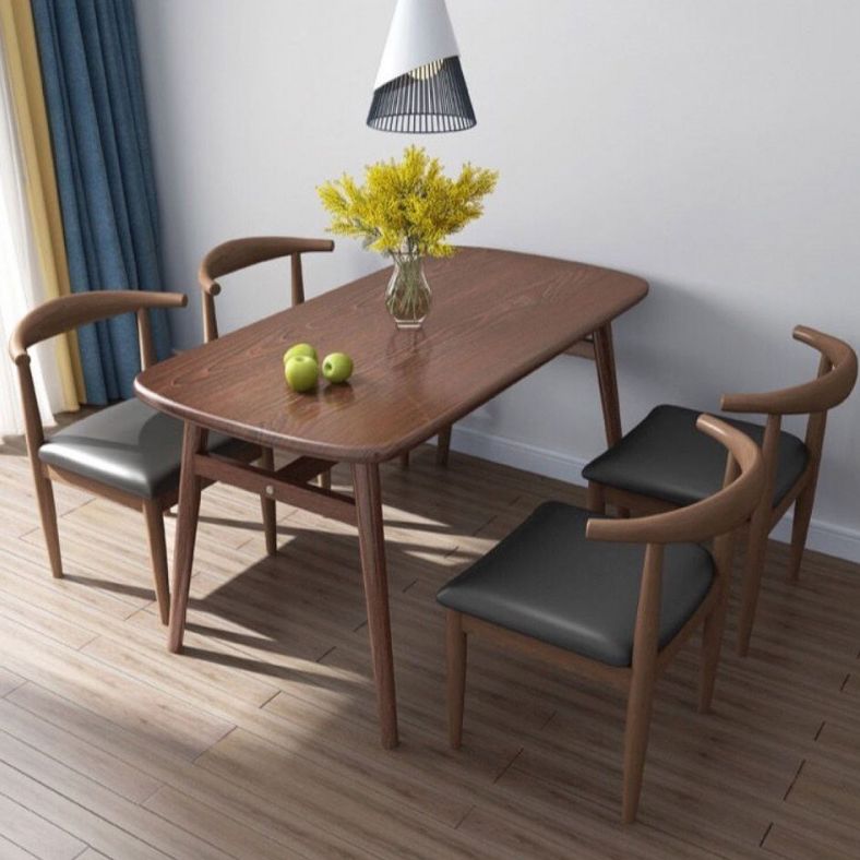 Rectangular Solid Wood Dining Table Modern Furniture with 4 Legs in Matte Finish