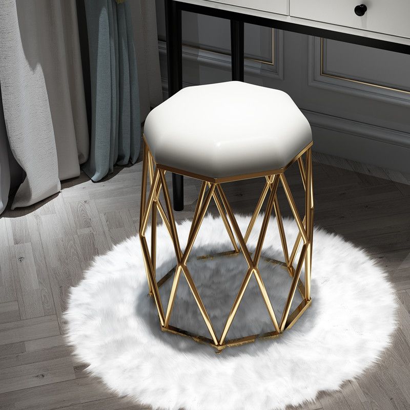 Luxury Ottoman Velvet Upholstered Solid Color Tear Resistant Round Ottoman with Metal Legs