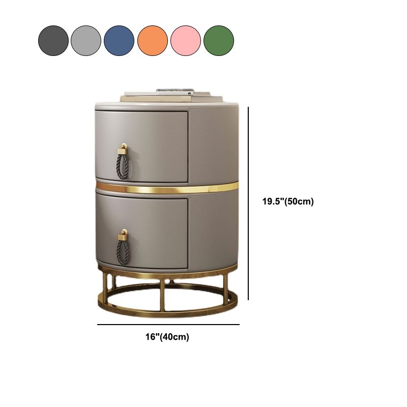 Glam Round Nightstand with 2 Drawers 20" Tall Stone Top Night Table