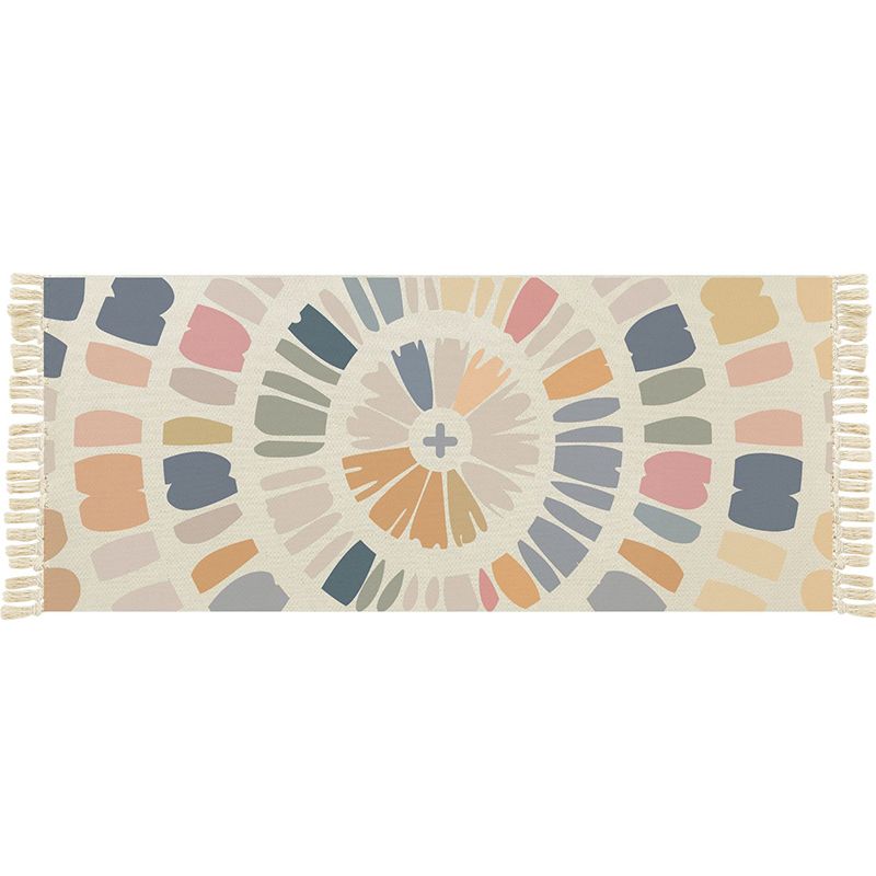 Multi Color Funky Rug Cotton Geometric Shapes Rug Pet Friendly Machine Washable Carpet for Bedroom