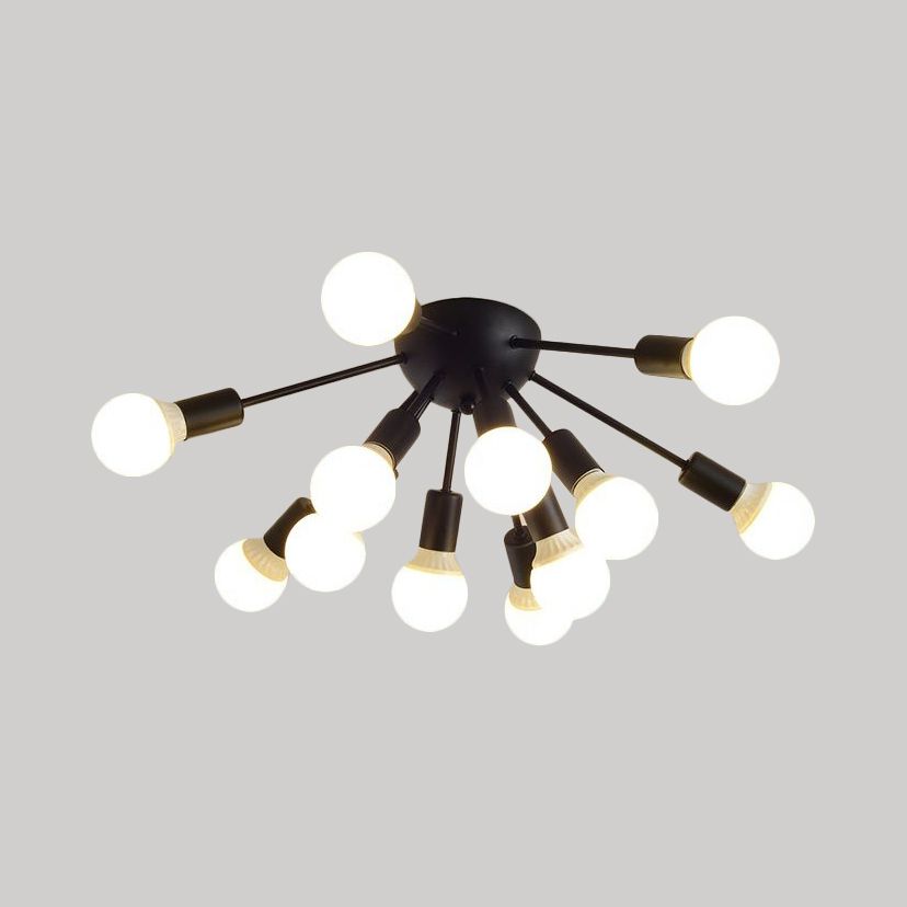 Plafonnier Semi-encastré en métal Spoutnik, moderne, 8/12 lumières, blanc/noir/or, pour salon
