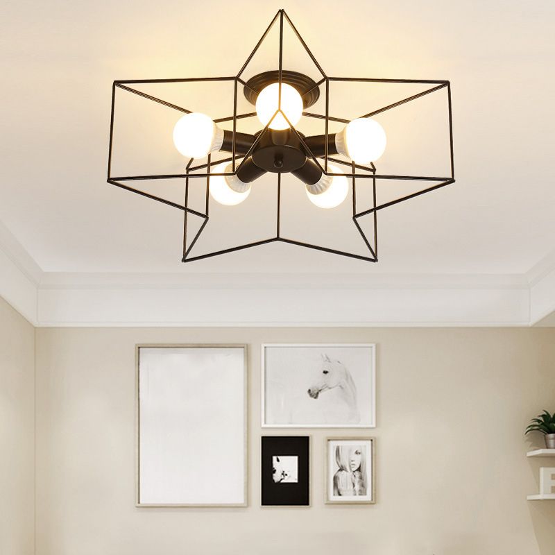 Plafonnier industriel rétro semi - encastré en fer forgé étoile pour espaces intérieurs