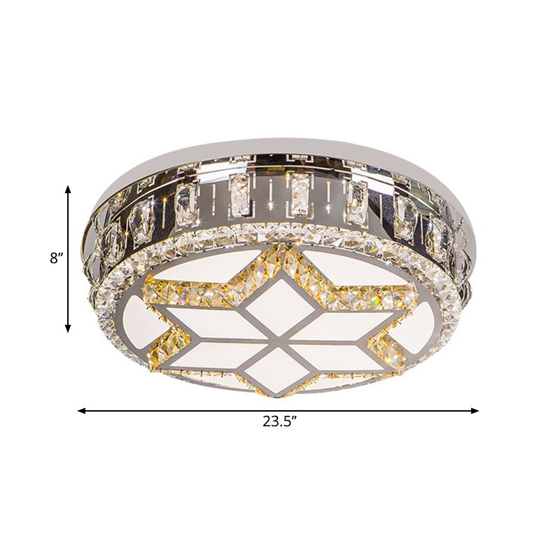 Circle Flush Mount Fixture Minimalism Hand-Cut Crystal LED Chrome Ceiling Lighting in Warm/White Light