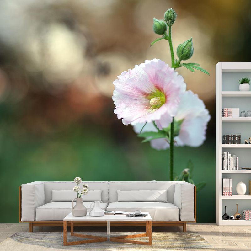 Customized Hollyhock Mural Wall Covering Eco-friendly Wallpaper for Bedroom
