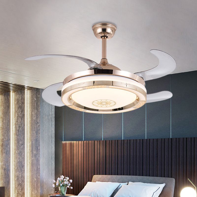 Iluminación de ventilador de sala de estar de 42 "de ancho de ancho LED DEL SEMI SMI SMI FLUSO DEL LED DEL LED CON CONTROL CON 4 HOJAS, REMOTADO/CONTROL REMOTADORES Y CONTROL