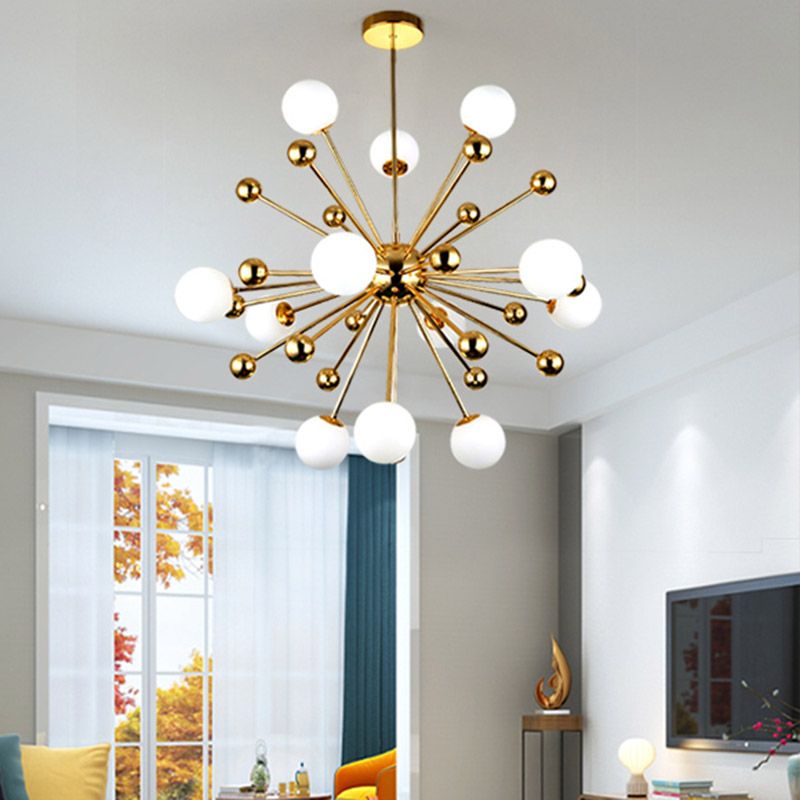 Gold Globe Chandelier Nordic Multi Light Hanging Light with White Glass for Bedroom