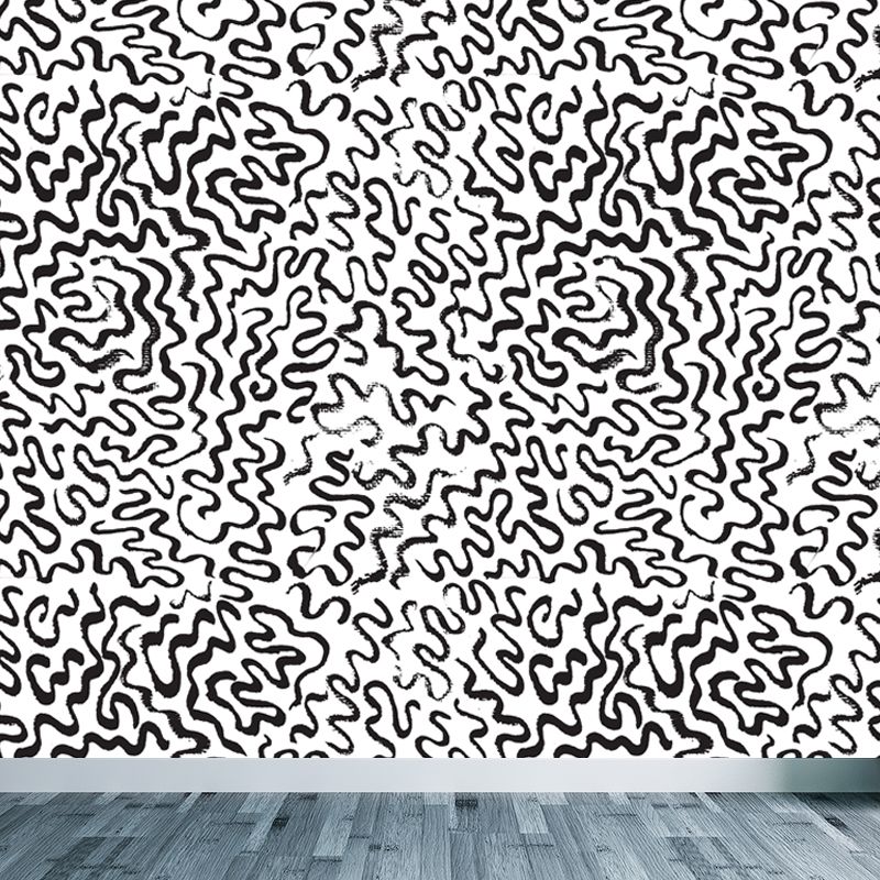 Black and White Botanic Drawing Mural Geometric Modern Water-Proof Wall Covering