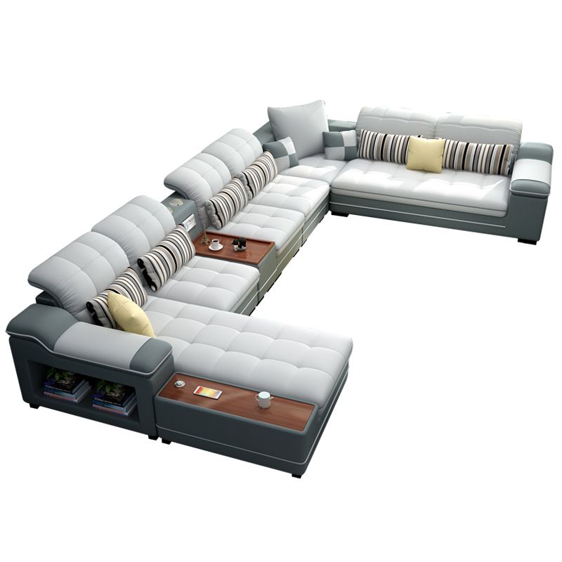 Pillow Top Arm Sofa Modular Faux Leather/Linen U-Shaped Furniture Sectionals