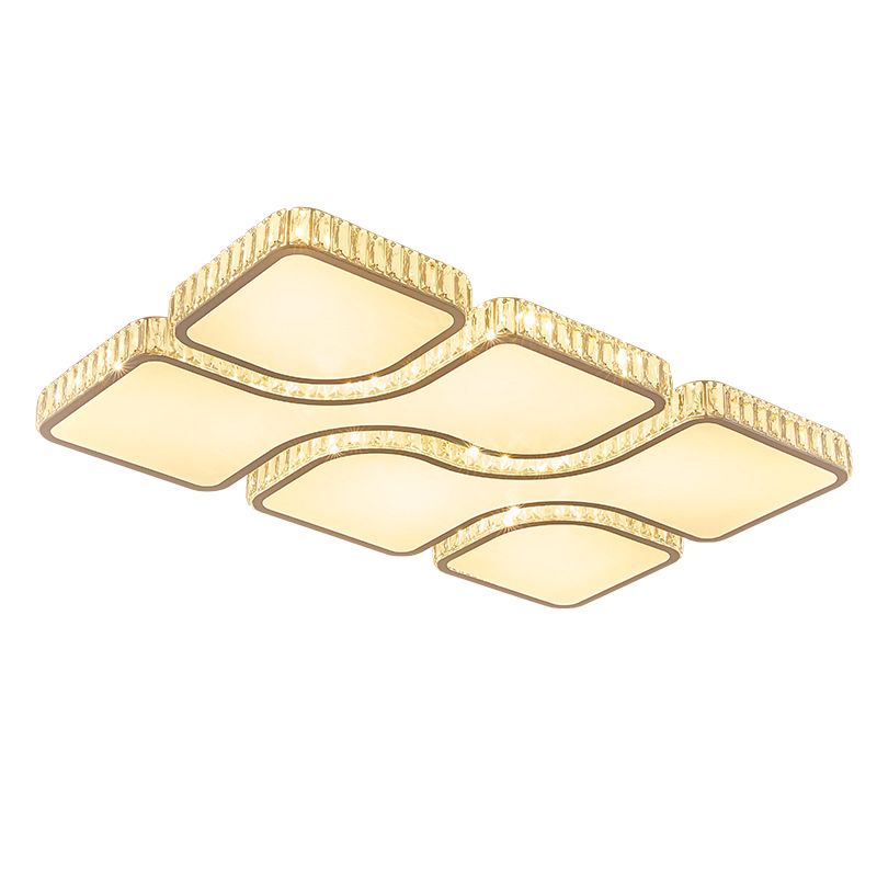 White Quadrangle Flush Light Contemporary LED Acrylic Flush Mount Light with Inlaid Crystal