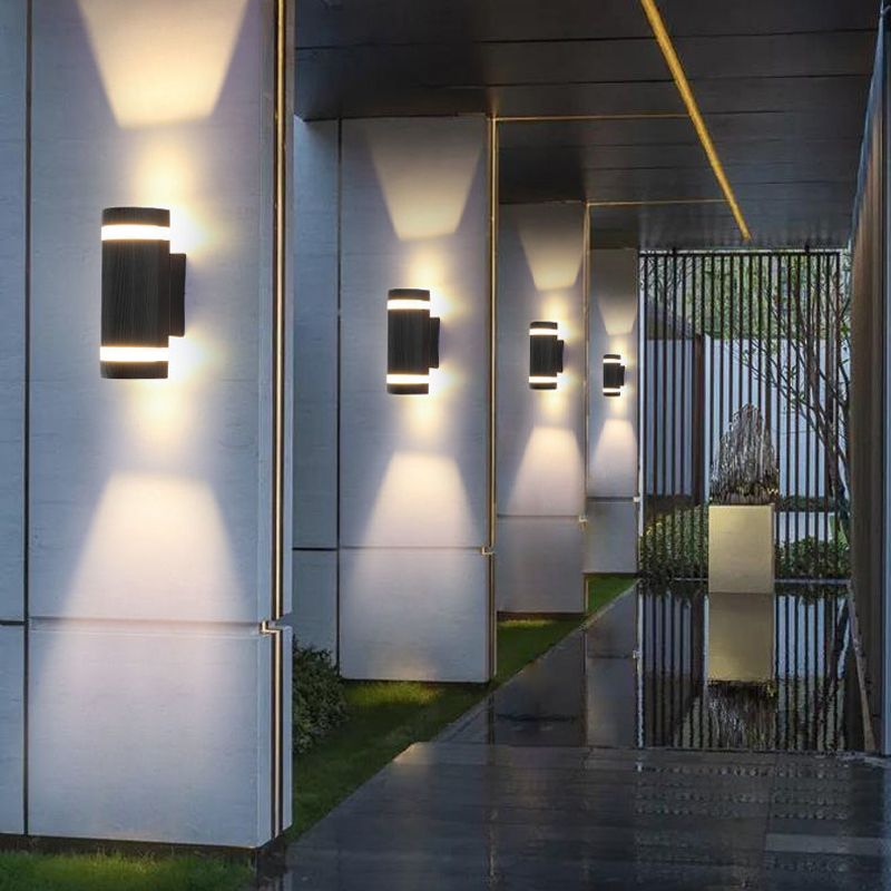 Cylinder Shape Sconce Modern Style Metal 2 Lights Wall Light in White/Black