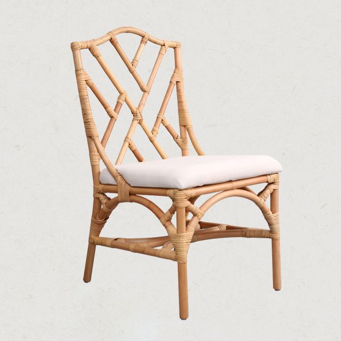 Modern Indoor Wicker Cross Back Upholstered Dining Side Chair