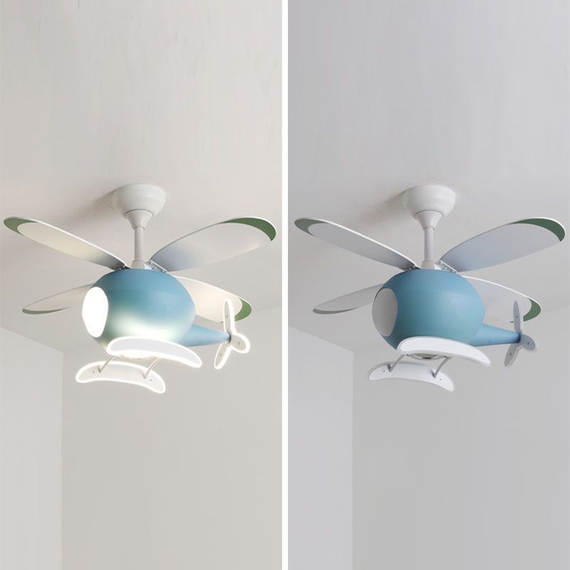 Kids Artistic LED Fan Light Wrought Iron Airplane Pendant Light with Acrylic Shade