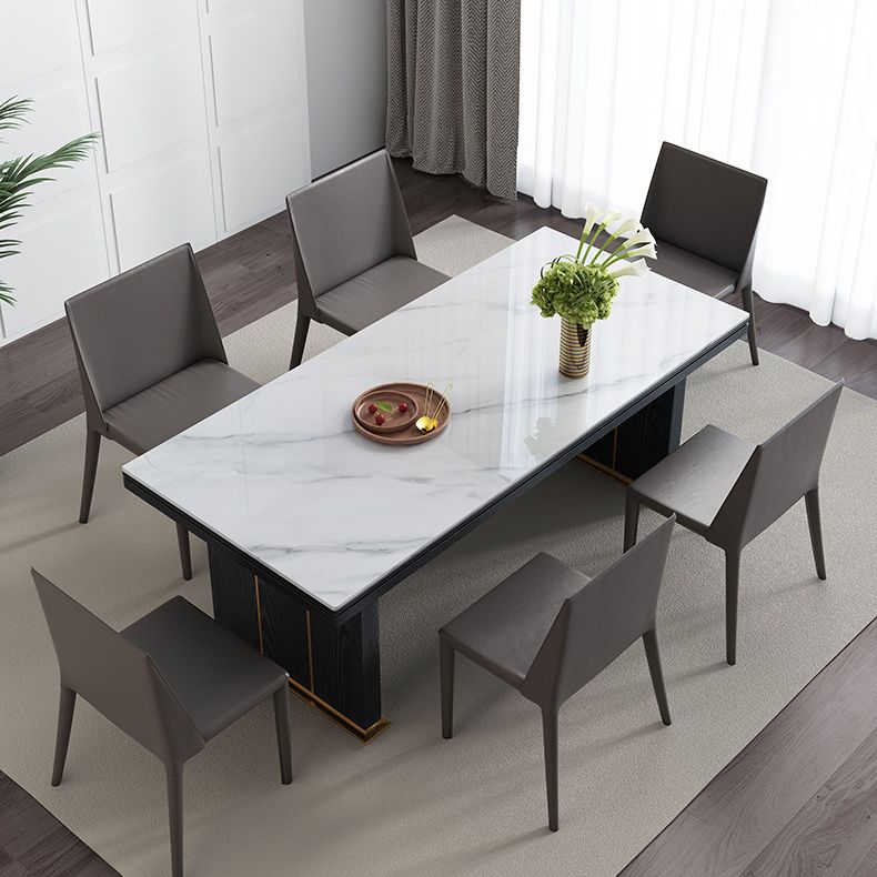 Table à manger de luxe traditionnelle Rectangle blanc Tableau de pierre fritté avec base en métal