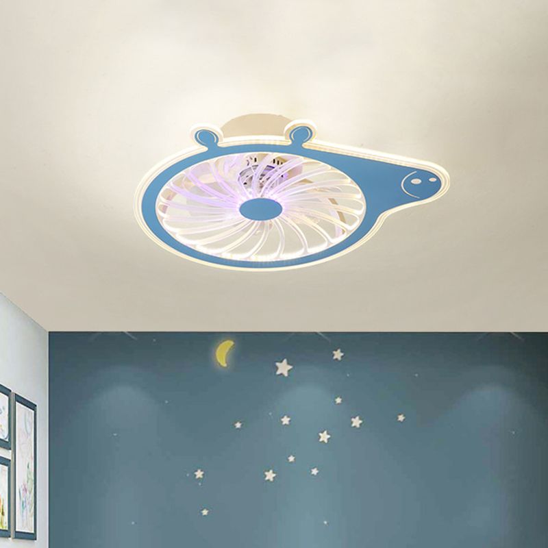 Cartoon Pig Enfants Room suspendu le luminaire ventilateur en acrylique LED simple LED Semi Flush Plafond Lampe en rose / bleu, 23,5 "de long