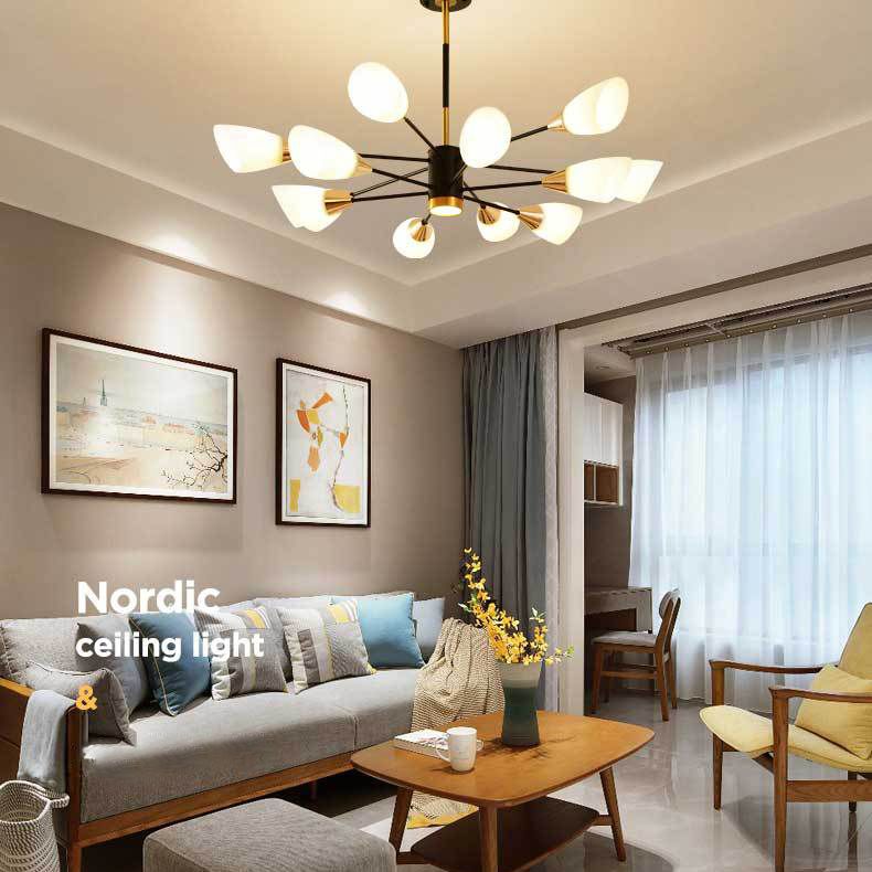 Modern Simplicity Spoke-Like Pendant Chandelier White Glass Hanging Light Fixture for Restaurant