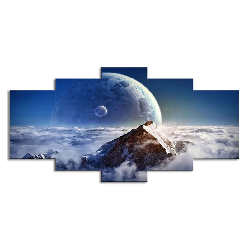 Blue Cloud Sea Planet Canvas Art Multi-Piece Science Fiction Living Room Wall Decor