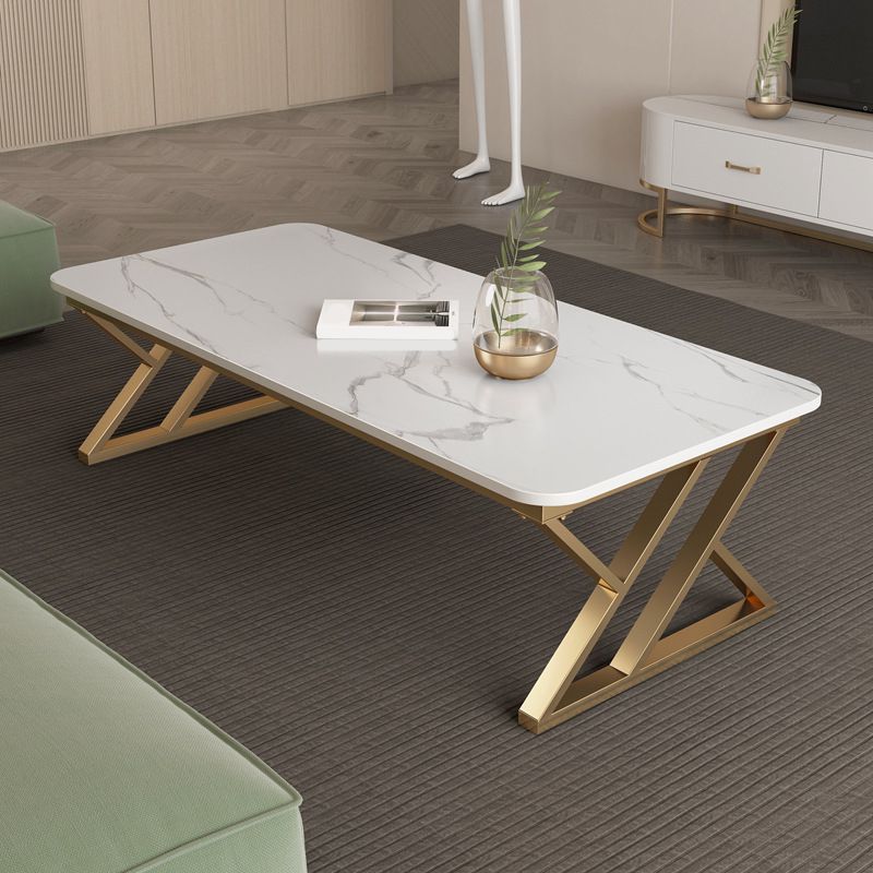 17.7" Tall Glam White/ Grey Slate Top Coffee Table for Living Room