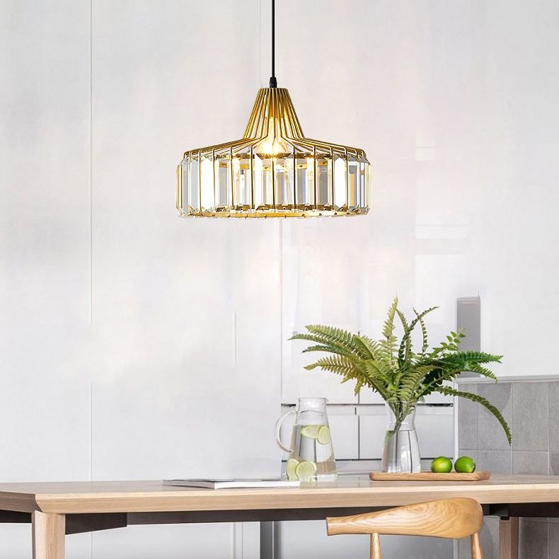 Crystal Luxury Pendant Light Modern Style Iron Cage Shaped Hanging Light for Living Room